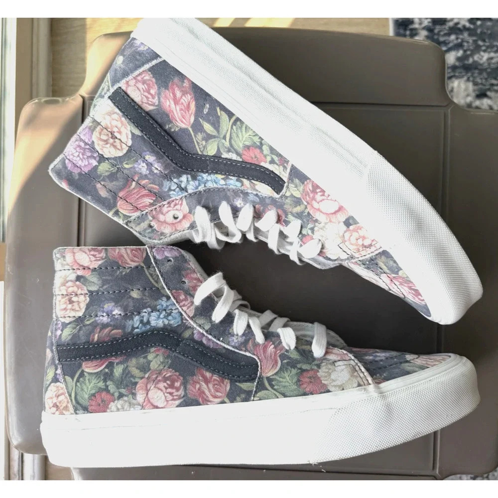 Vans Sk8-Hi Off the wall Floral Suede Canvas Sneaker Grey multicolor W-11 M-9.5